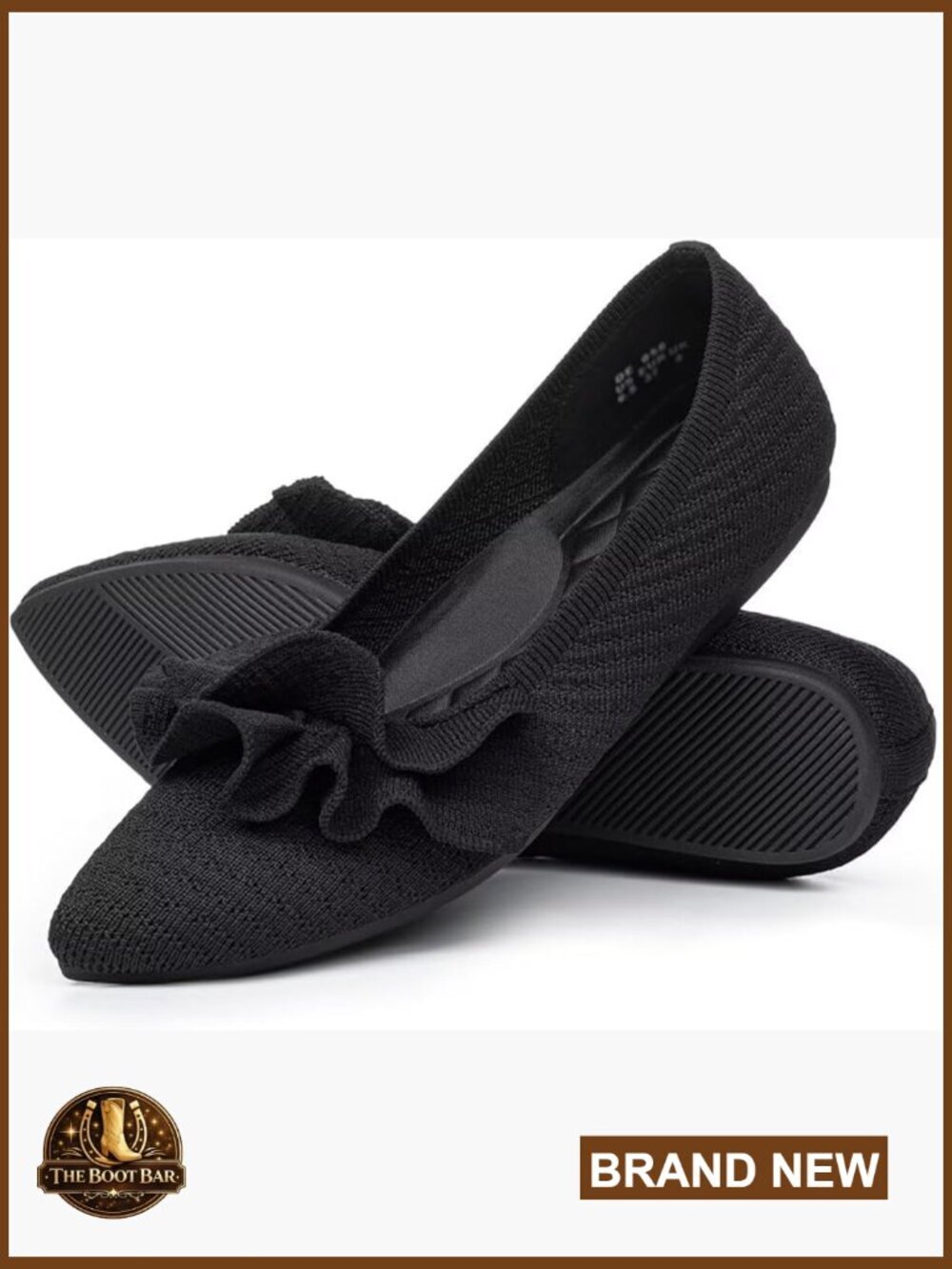 Women's Pointed Toe Knit Ballet Flats Slip-on Ruffle Cute Comfortable